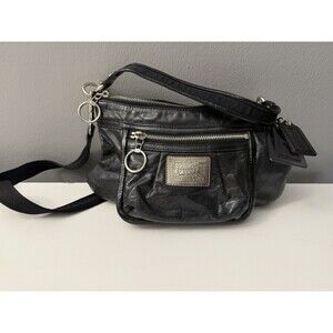 Coach 14559 Poppy Black Waxed Calfskin Leather Shoulder Bag Y2K Crossbody Purse